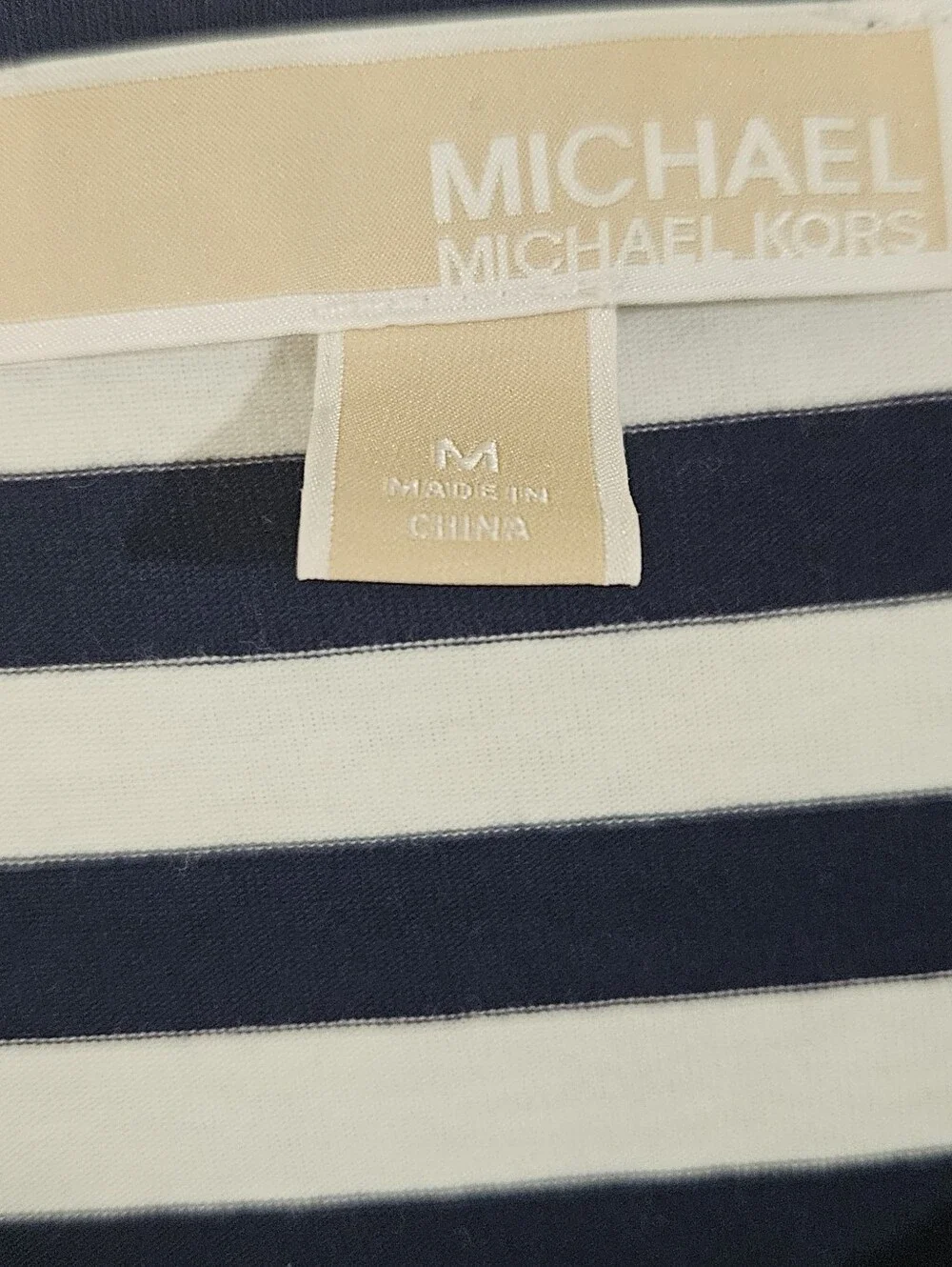 Michael Kors Striped Navy and White Lace-Up Sleeve Dress